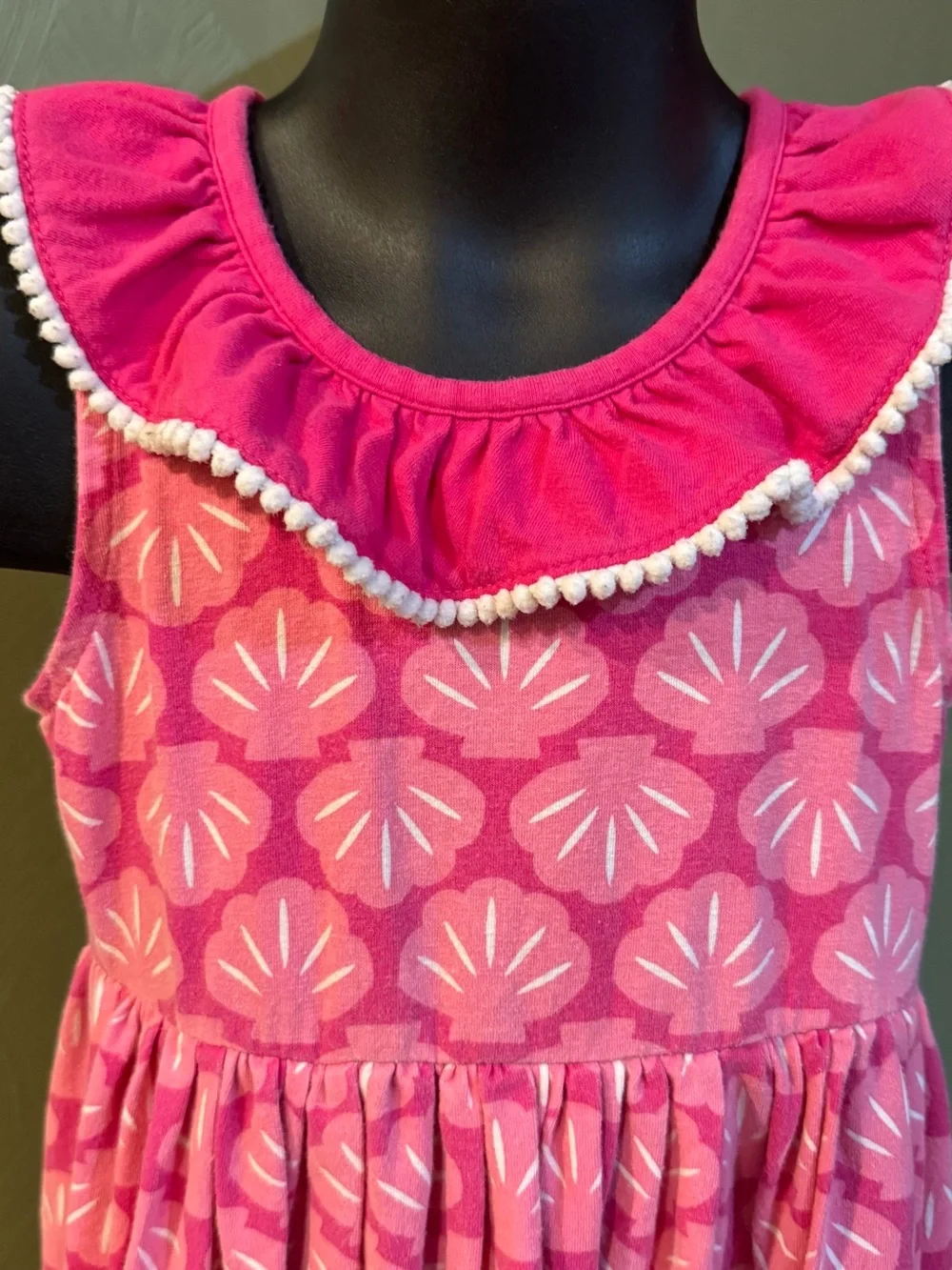 Nannette Girls Pink Seashell Dress Size 6 Ruffle Pom Pom Casual Nautical